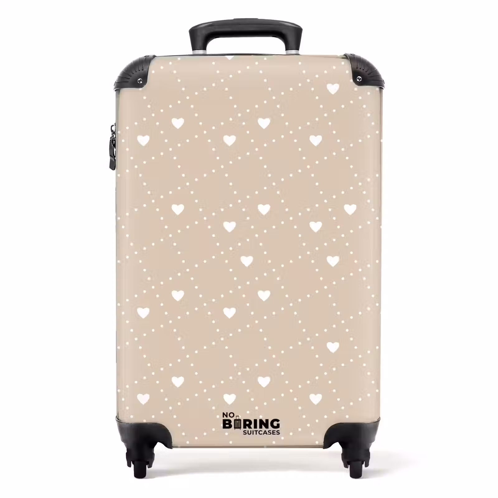 Suitcase - Beige background with white hearts — 1