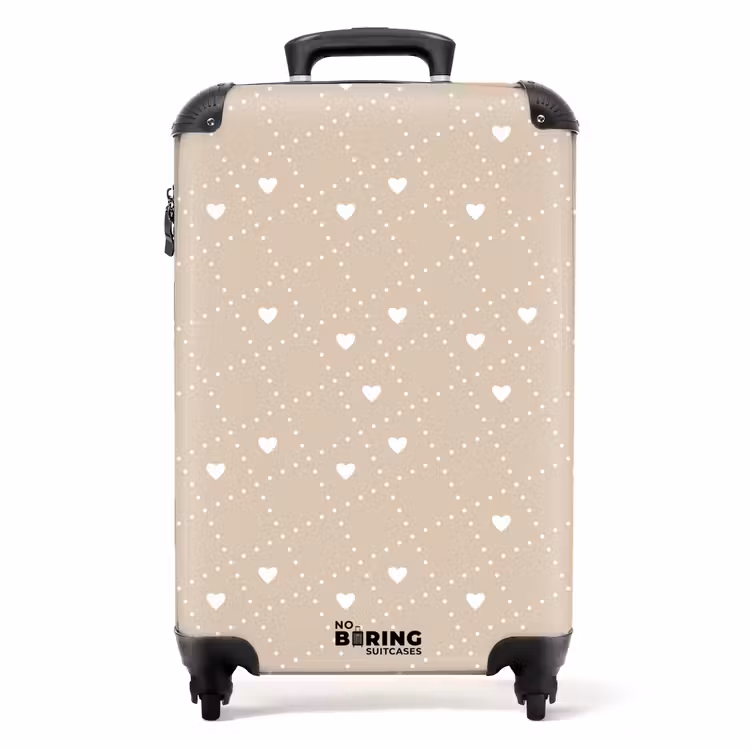 Suitcase - Beige background with white hearts — 1