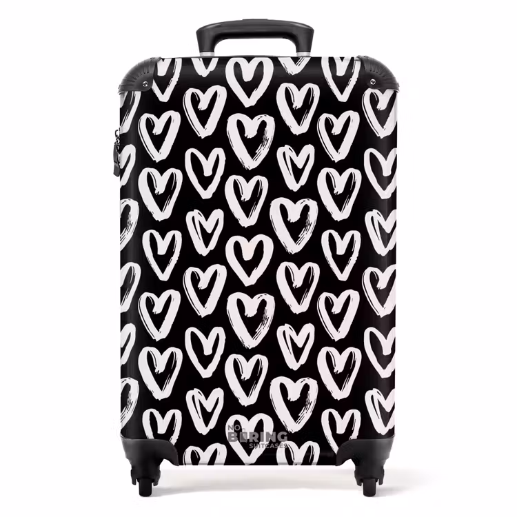 Suitcase - Cream hearts on black — 1