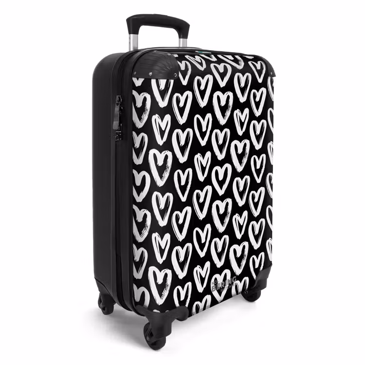 Suitcase - Cream hearts on black — 2
