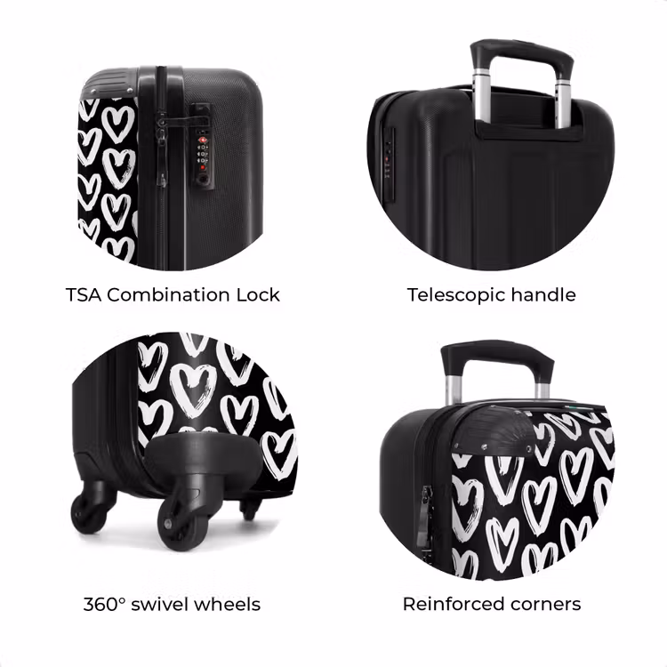 Suitcase - Cream hearts on black — 7