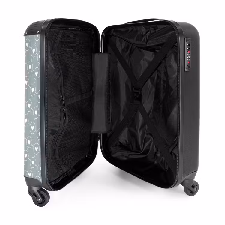 Suitcase - Gray-green background with white hearts — 5