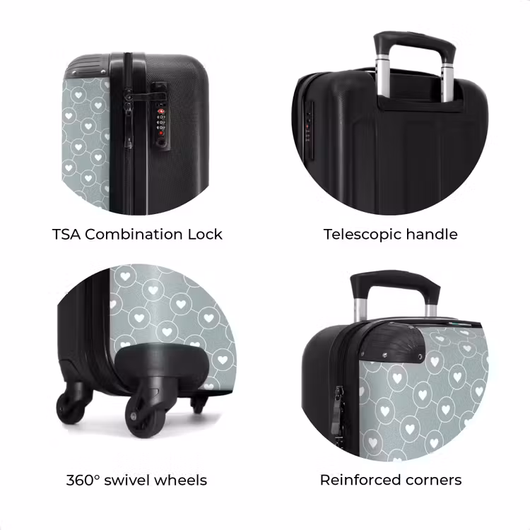 Suitcase - Gray-green background with white hearts — 8