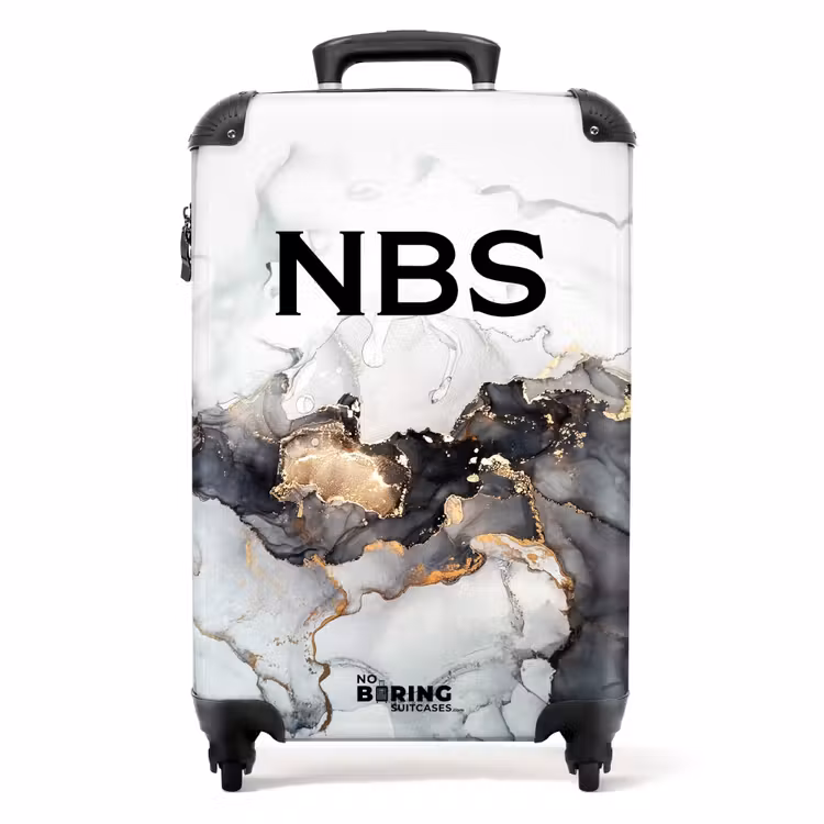 Suitcase - Black marble with white and gold — 1