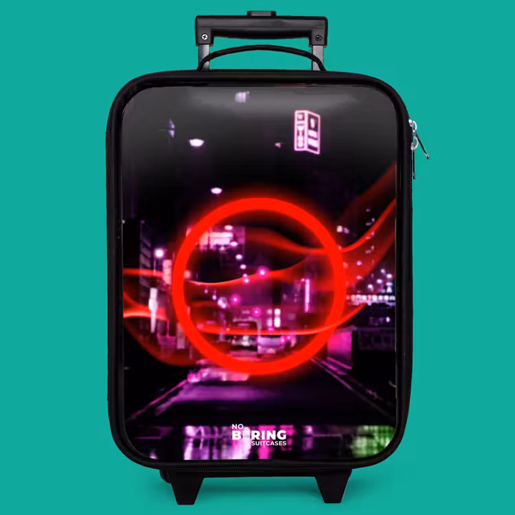 Children's suitcase - Bright red circle over a neon-lit city — 4