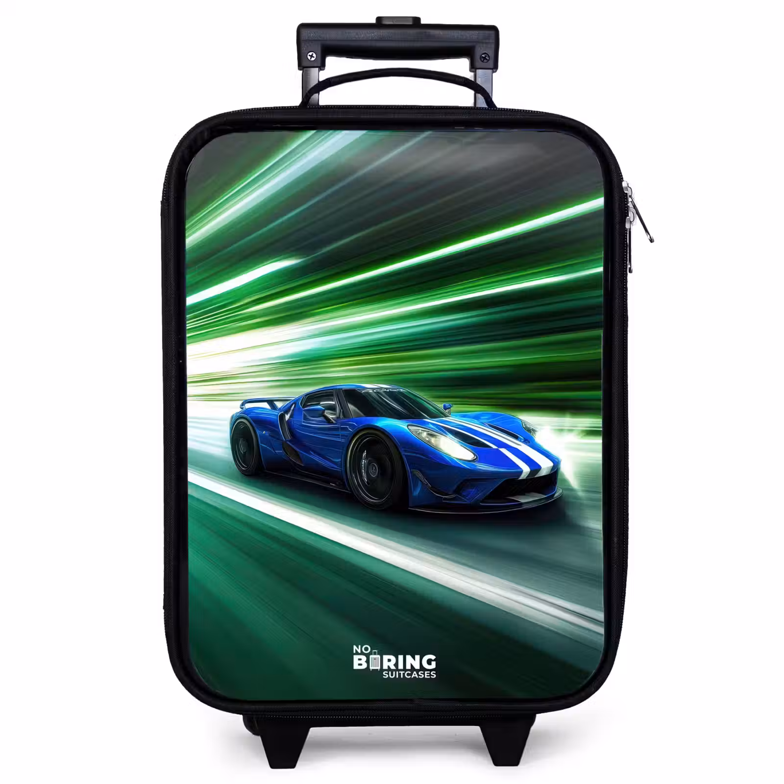 Children's suitcase - Blue race car with stripes in green tunnel — 1