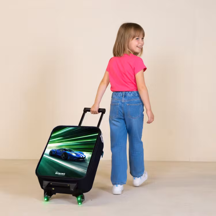 Children's suitcase - Blue race car with stripes in green tunnel — 2