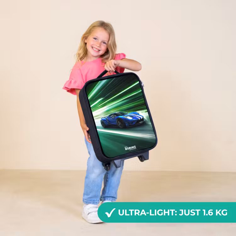 Children's suitcase - Blue race car with stripes in green tunnel — 5