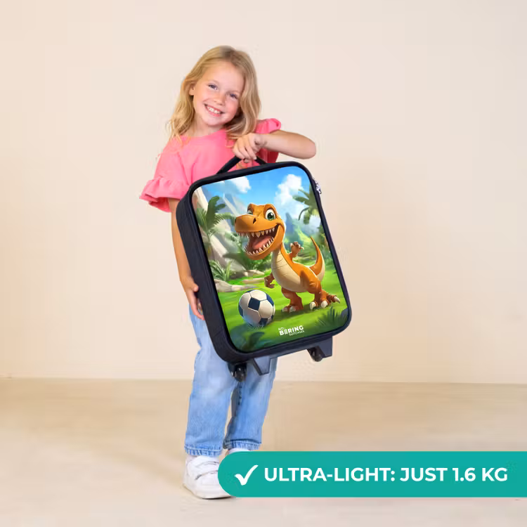 Children's suitcase - Dino with a soccer in green landscape — 5