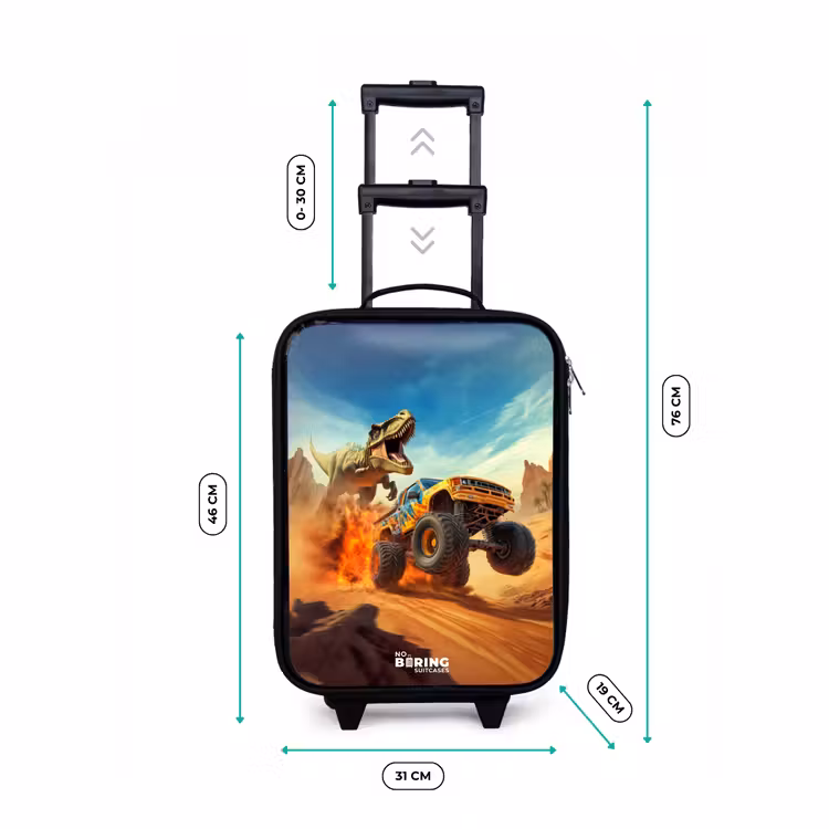 Children's suitcase - Fleeing truck for T-Rex in fiery desert — 3