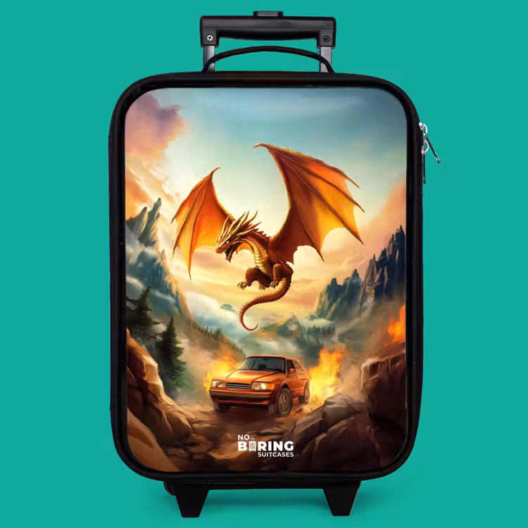 Children's suitcase - Flying dragon over fiery mountain road — 4