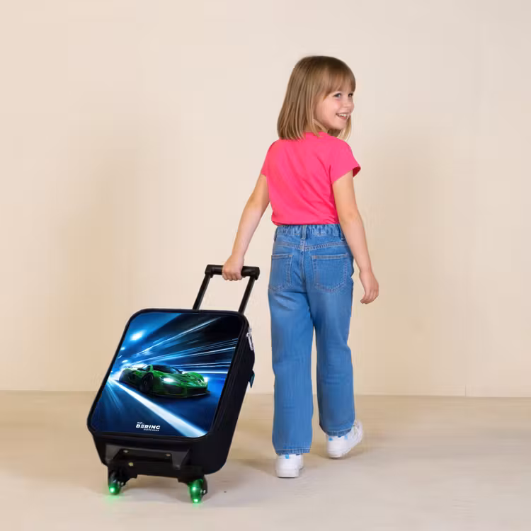 Children's suitcase - Green supercar flashes through neon lights — 2