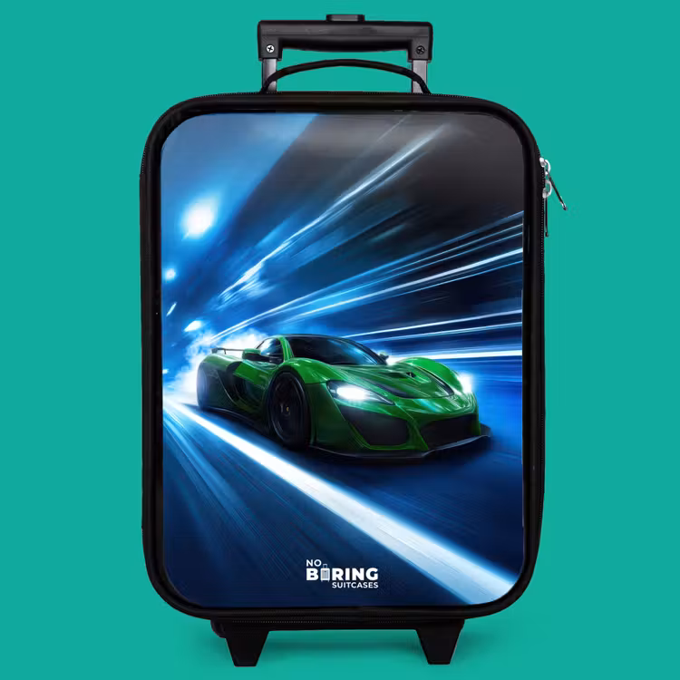 Children's suitcase - Green supercar flashes through neon lights — 4
