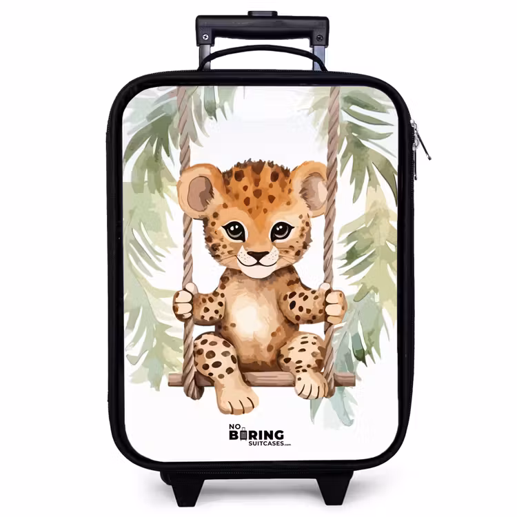 Children's suitcase - Leopard cub on a swing watercolor illustration — 1