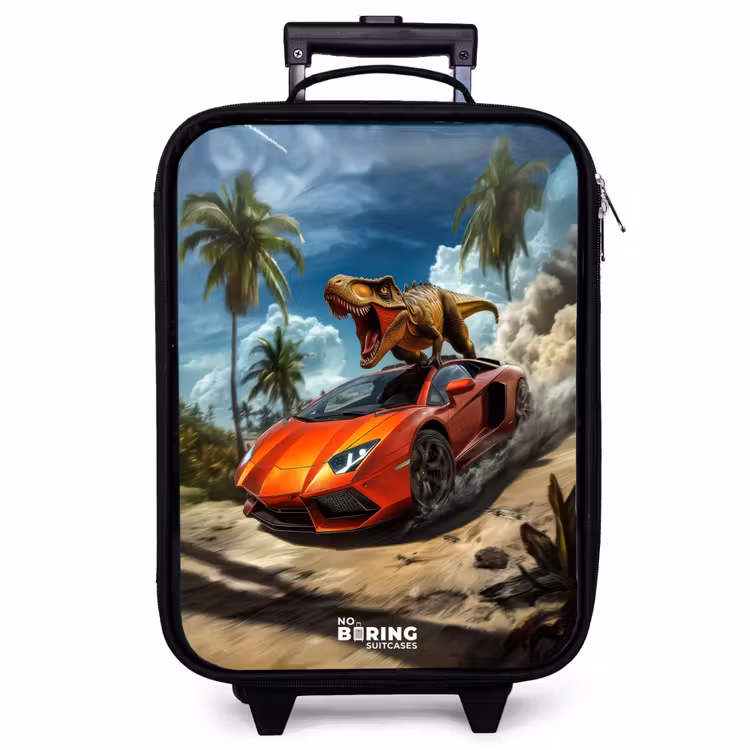 Children's suitcase - Red sports car with dino races through tropical beach — 1