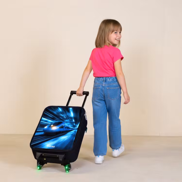 Children's suitcase - Superfast train in neon blue tunnel — 2