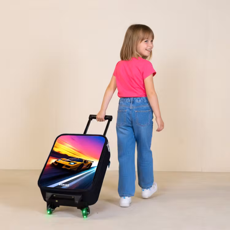 Children's suitcase - Yellow race car at colorful sunset — 2