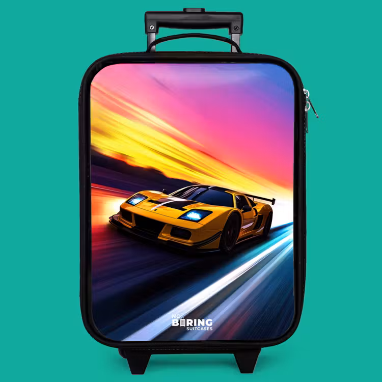 Children's suitcase - Yellow race car at colorful sunset — 4
