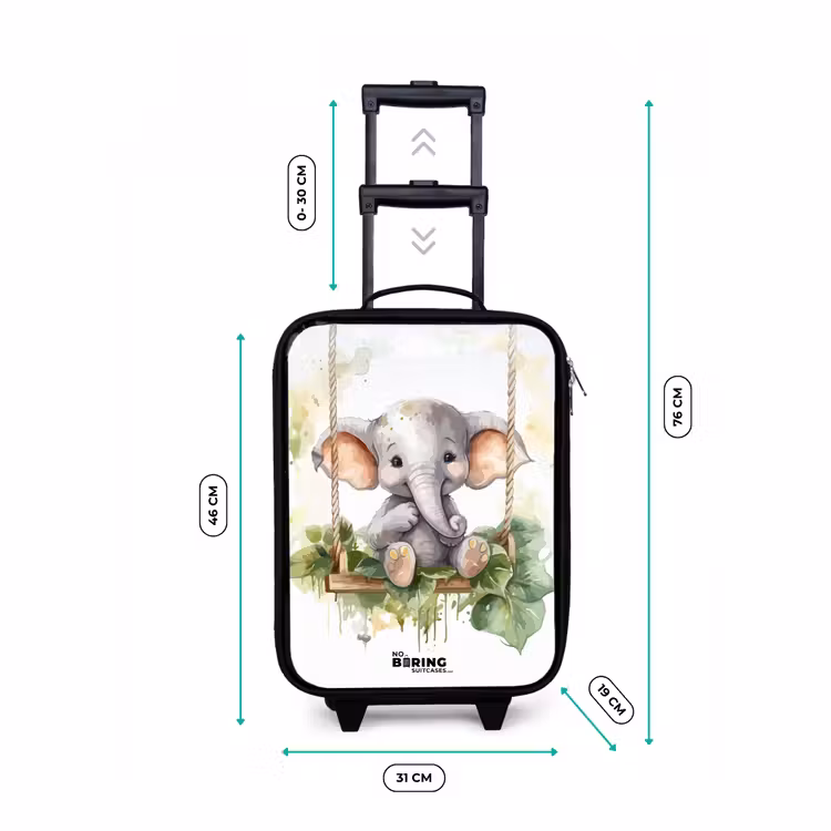 Children's suitcase - Young elephant on a swing watercolor drawing — 3