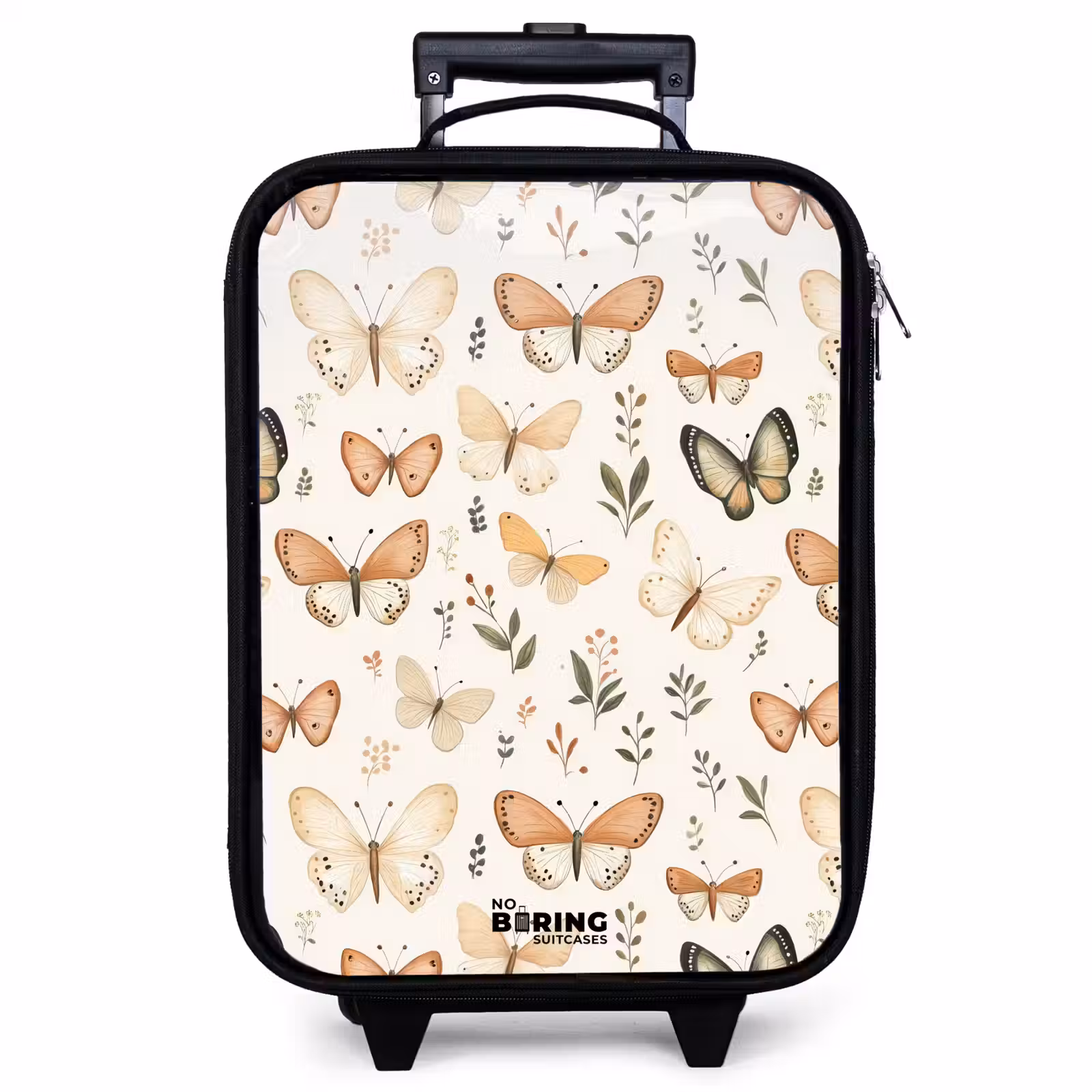 Children's suitcase - Butterflies in beige and orange tones among green leaves — 1