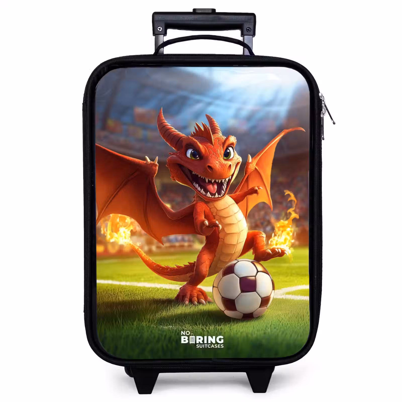 Children's suitcase - Red dragon plays soccer in sunny stadium — 1