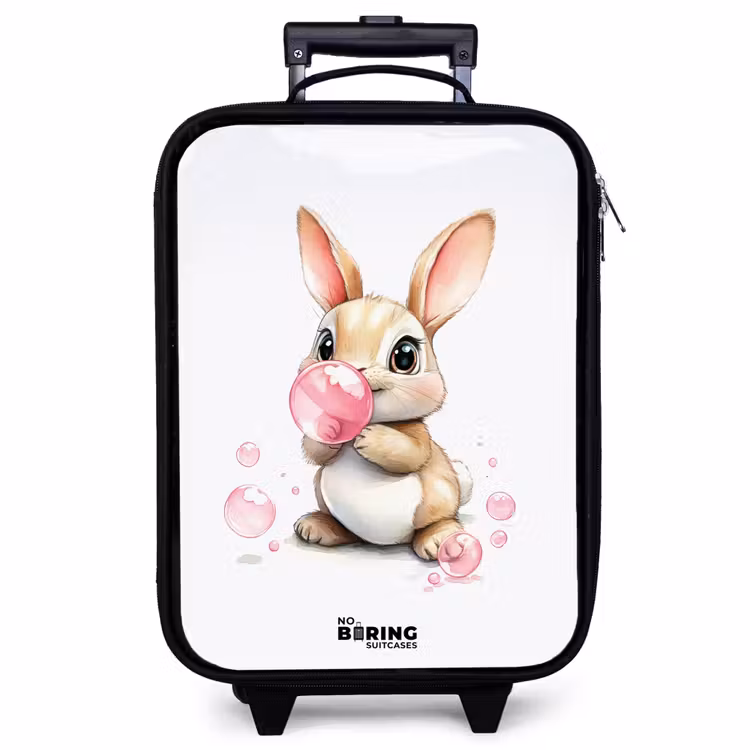 Children's suitcase - Brown bunny with pink bubbles — 1