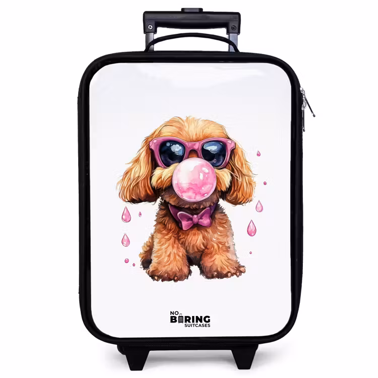 Children's suitcase - Brown dog with pink glasses and gumball — 1