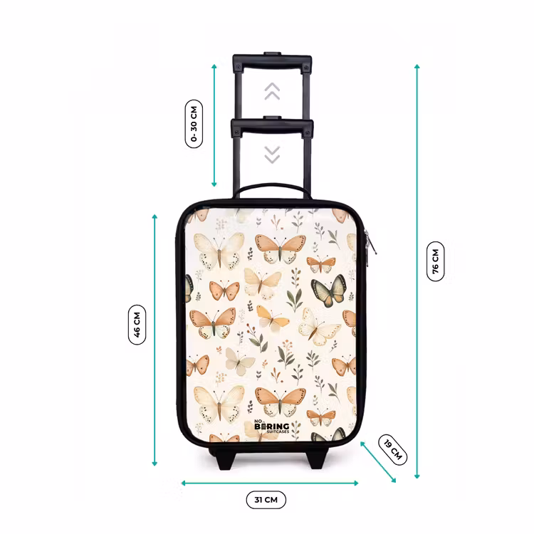 Children's suitcase - Butterflies in beige and orange tones among green leaves — 3