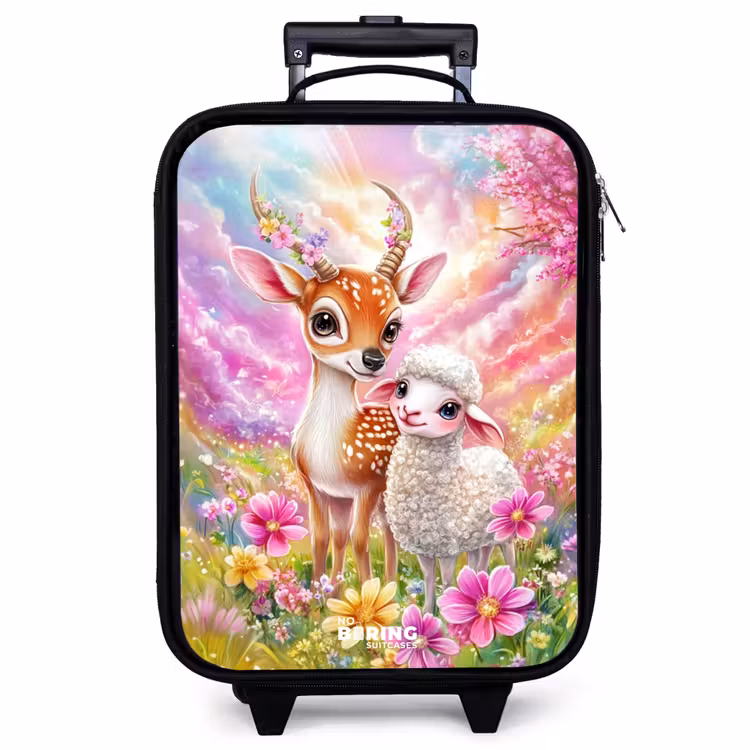 Children's suitcase - Deer with a lamb in pastel flower field — 1