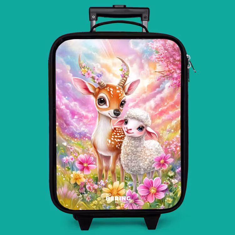 Children's suitcase - Deer with a lamb in pastel flower field — 4