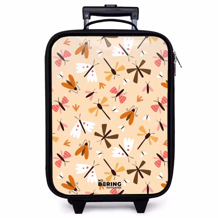 Children's suitcase - Insect pattern in brown, pink and orange on beige background — 1