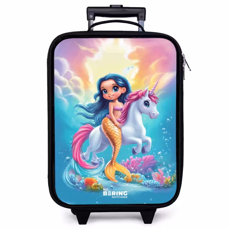 Children's suitcase - Mermaid with golden tail with a white unicorn — 1