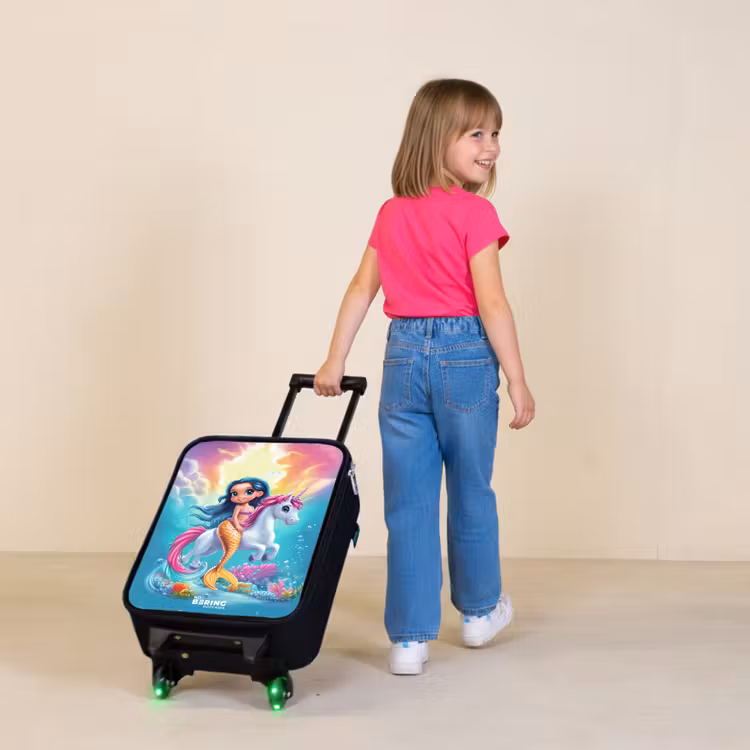 Children's suitcase - Mermaid with golden tail with a white unicorn — 2