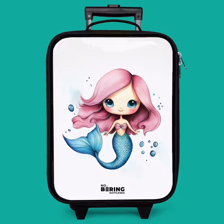 Children's suitcase - Mermaid with pink hair and blue tail among bubbles — 4