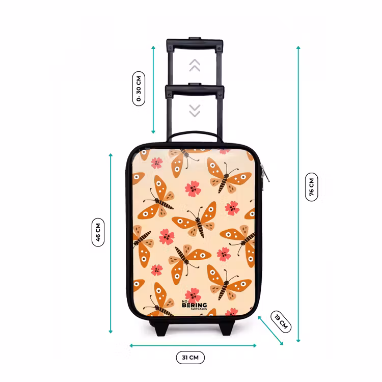 Children's suitcase - Orange butterflies and pink flowers on beige background — 3