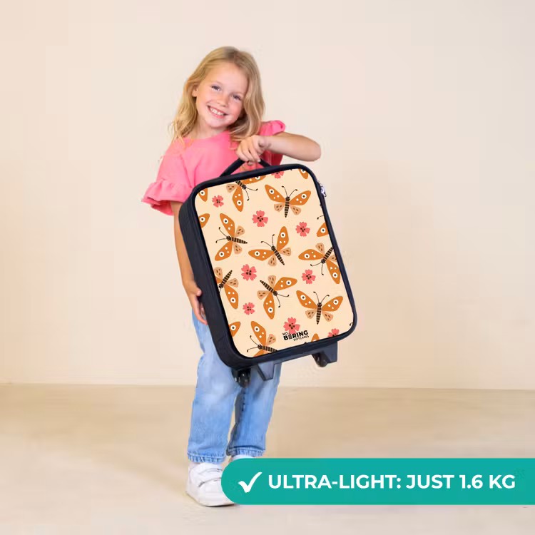 Children's suitcase - Orange butterflies and pink flowers on beige background — 5