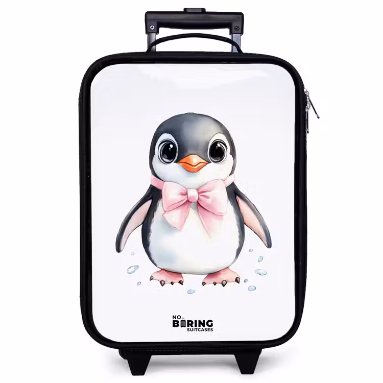 Children's suitcase - Penguin with pink bow and ice drops — 1