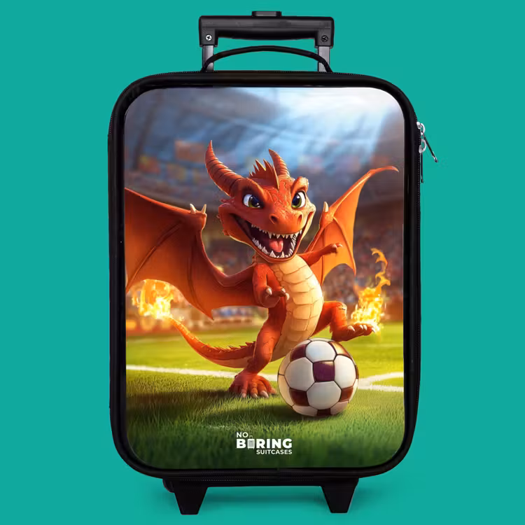 Children's suitcase - Red dragon plays soccer in sunny stadium — 4