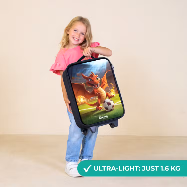 Children's suitcase - Red dragon plays soccer in sunny stadium — 5
