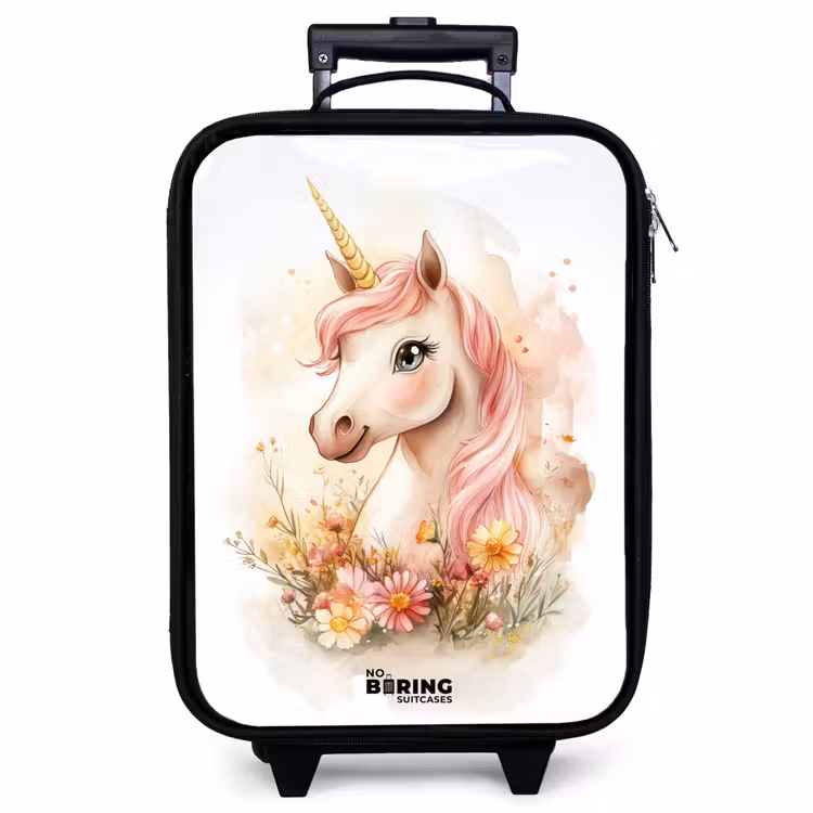 Children's suitcase - Unicorn with pink mane among pastel flowers — 1