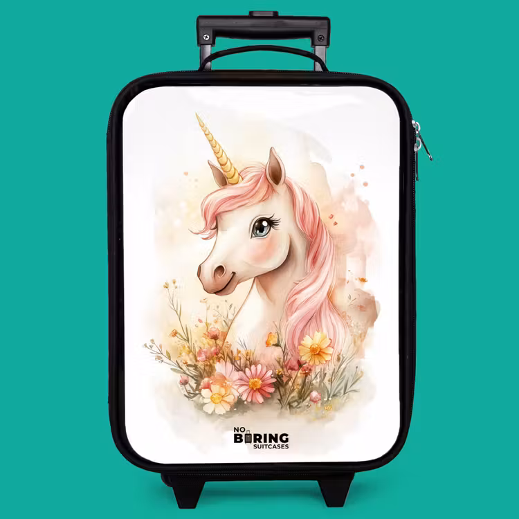 Children's suitcase - Unicorn with pink mane among pastel flowers — 4