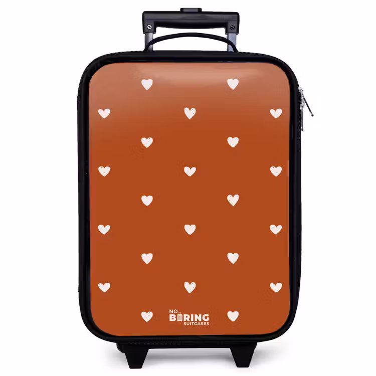 Children's suitcase - White heart pattern on orange brown background — 1