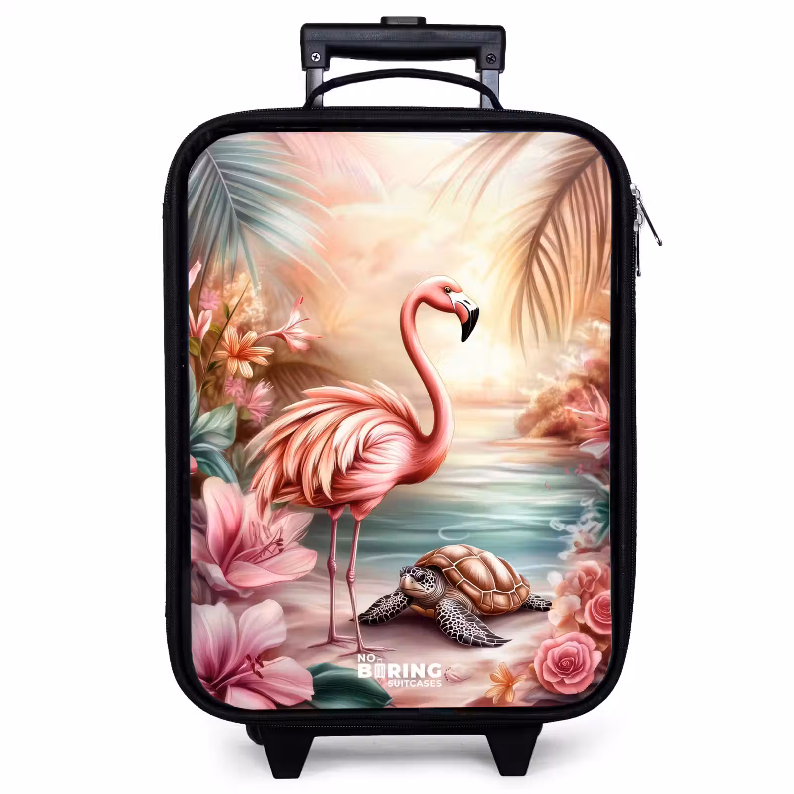 Children's suitcase - Flamingo and turtle on a pink beach. — 1