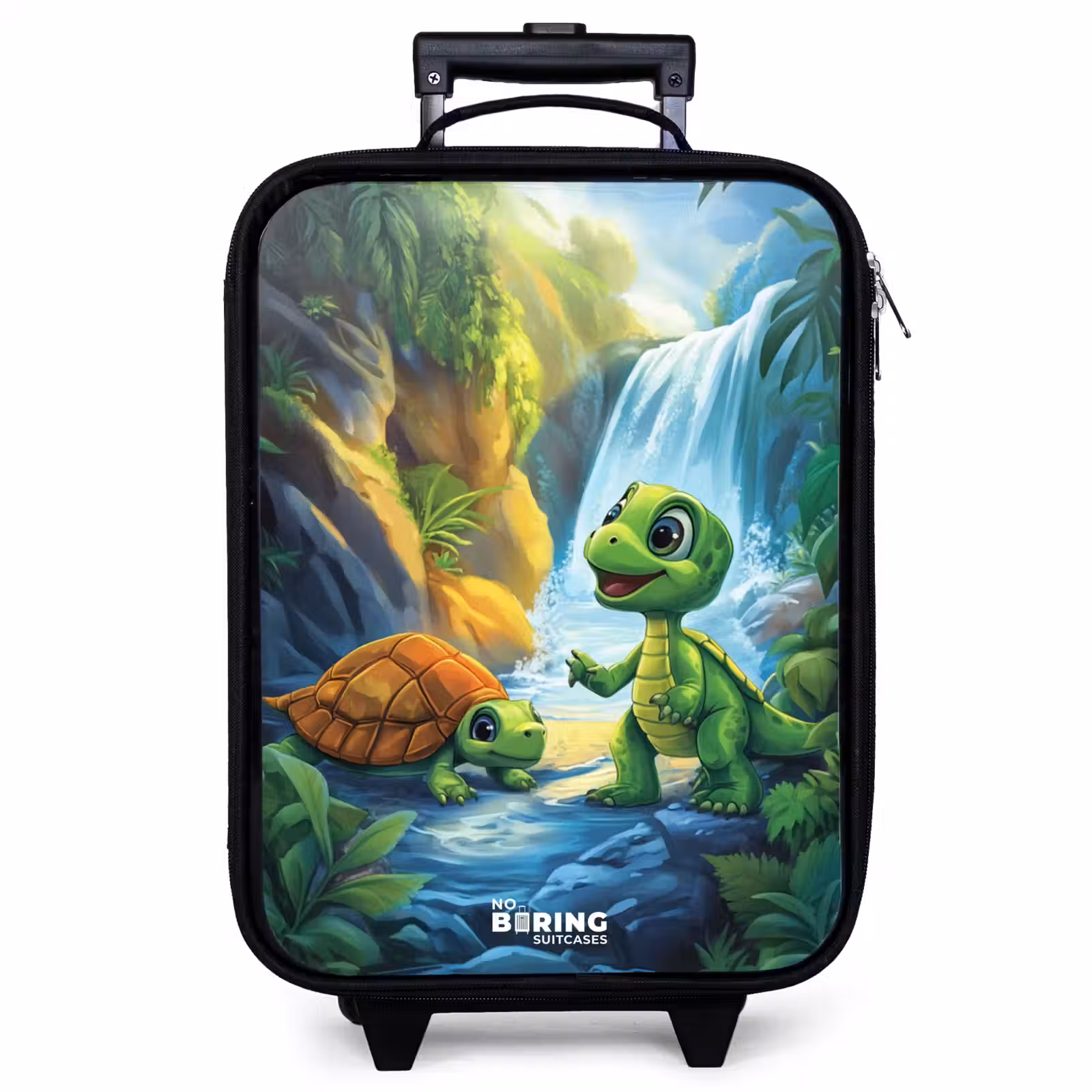 Children's suitcase - Turtle and dino at waterfall in tropical forest — 1