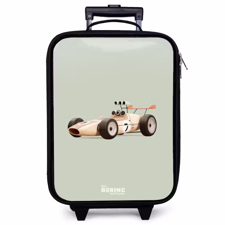 Children's suitcase - Beige retro race car on green background — 1