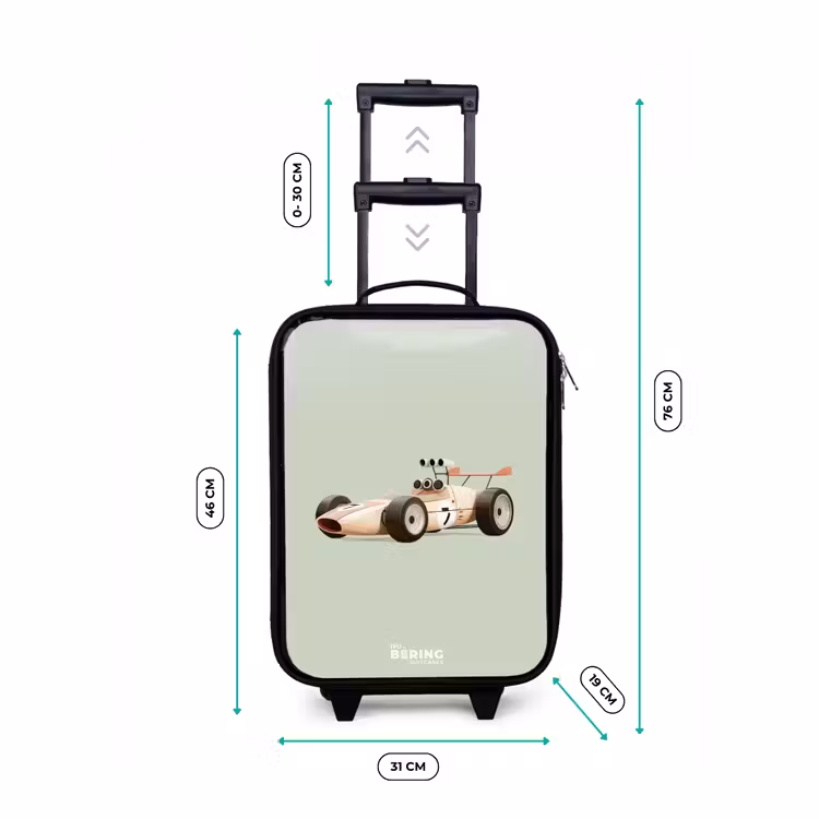 Children's suitcase - Beige retro race car on green background — 3