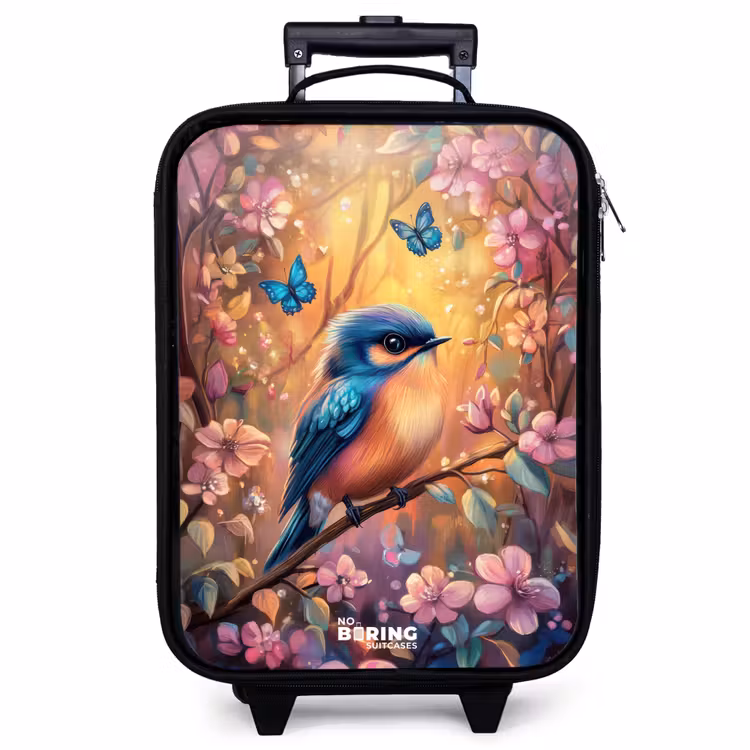 Children's suitcase - Bird with butterflies in colorful forest. — 1