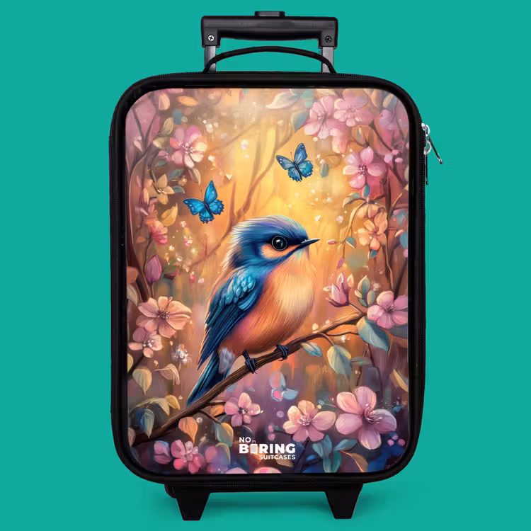 Children's suitcase - Bird with butterflies in colorful forest. — 4