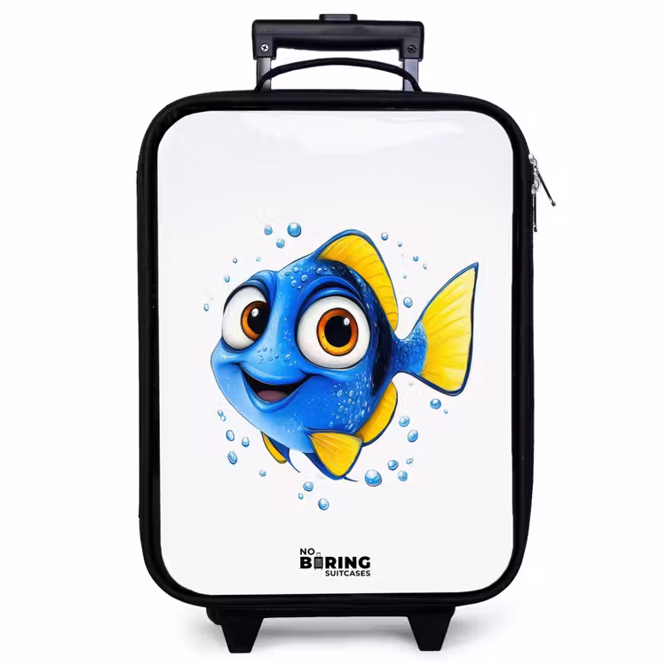 Children's suitcase - Blue fish with yellow fins and happy look — 1