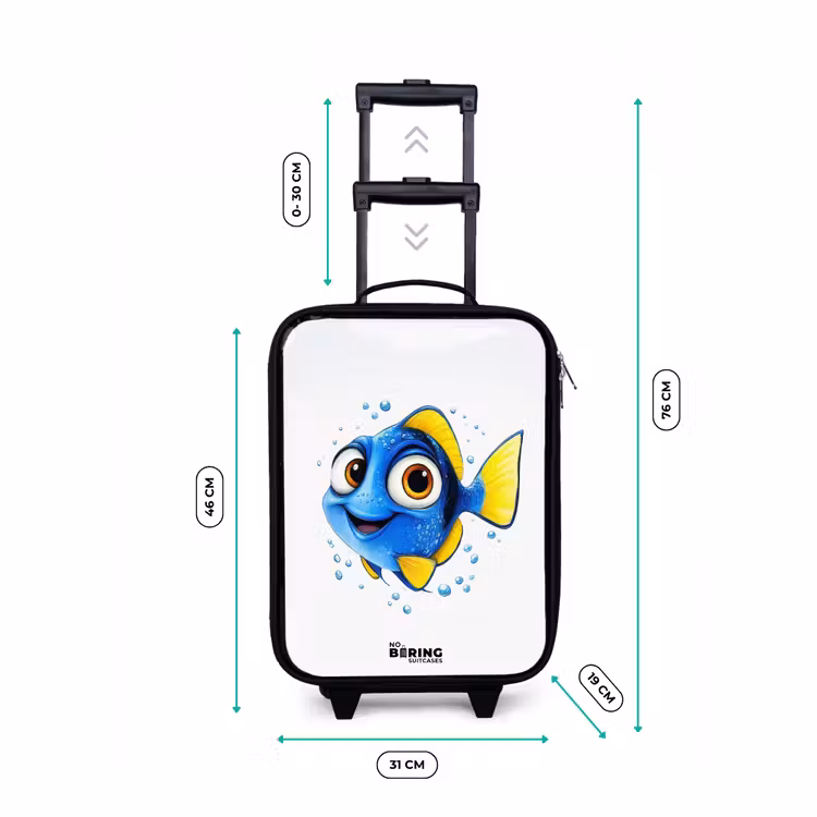 Children's suitcase - Blue fish with yellow fins and happy look — 3